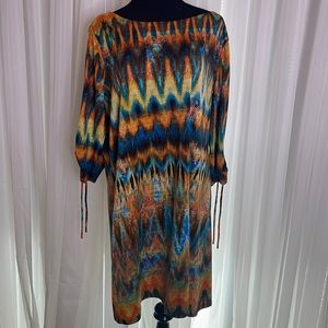 Orange/Blue/Yellow NEW DIRECTIONS Scoop Neck Dress, size XL